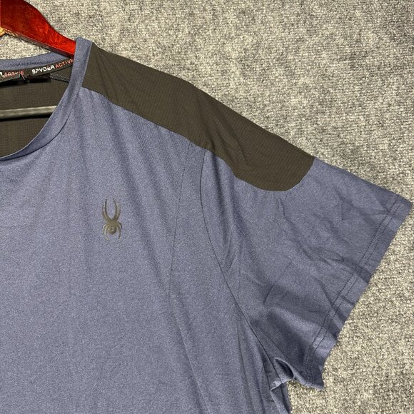 Spyder Active Tee Shirt Mens XXL Blue Short Sleeve Crew Neck Reflective Proweb - Picture 3 of 9